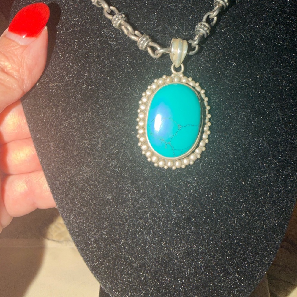 Vintage .925 Sterling Silver Turquoise Pendant Necklace